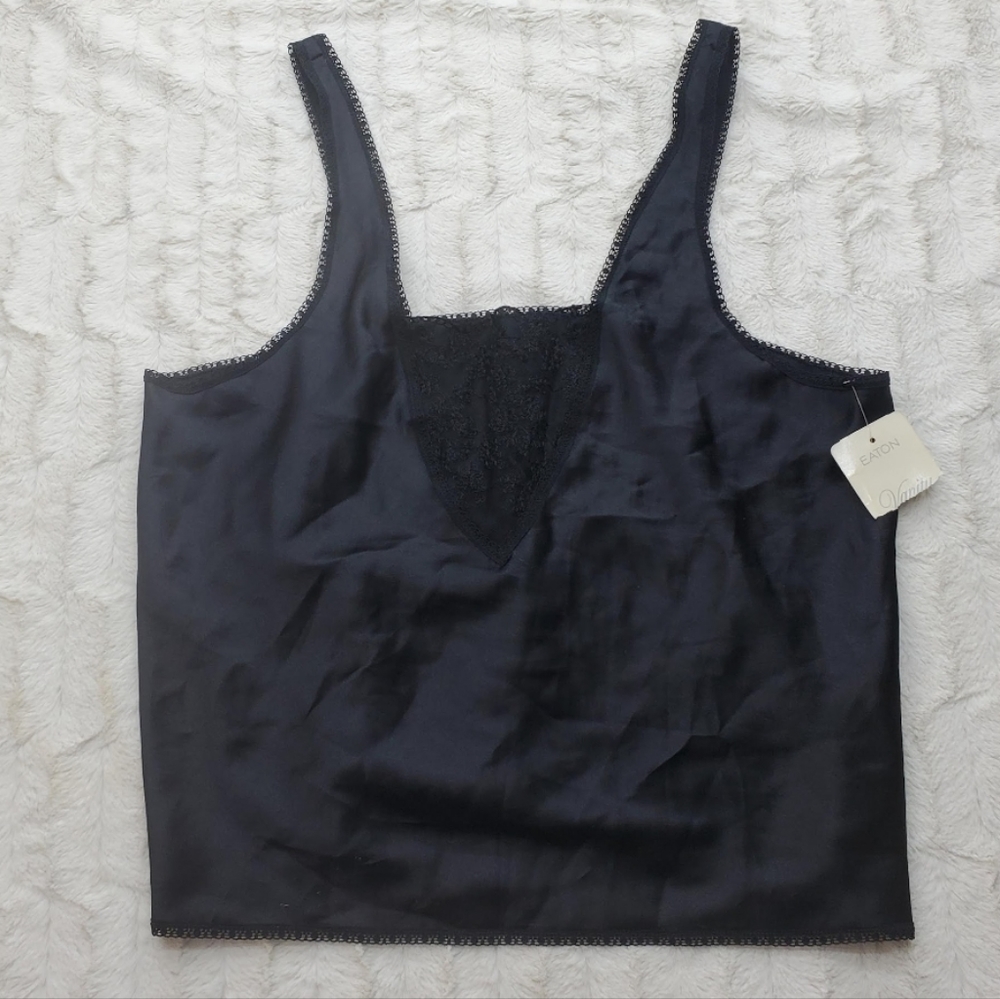NWT Eaton Vanity Women's Lingerie Slip Shirt Top Black 70s 80s Canada Large